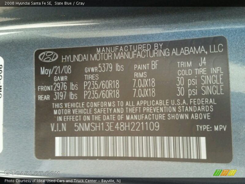 Slate Blue / Gray 2008 Hyundai Santa Fe SE