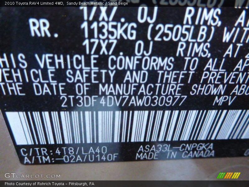 Sandy Beach Metallic / Sand Beige 2010 Toyota RAV4 Limited 4WD