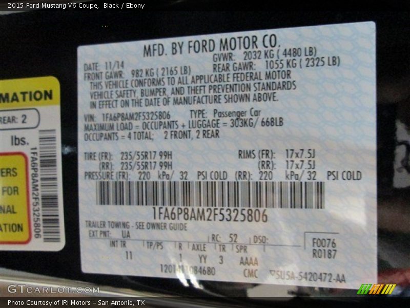Black / Ebony 2015 Ford Mustang V6 Coupe