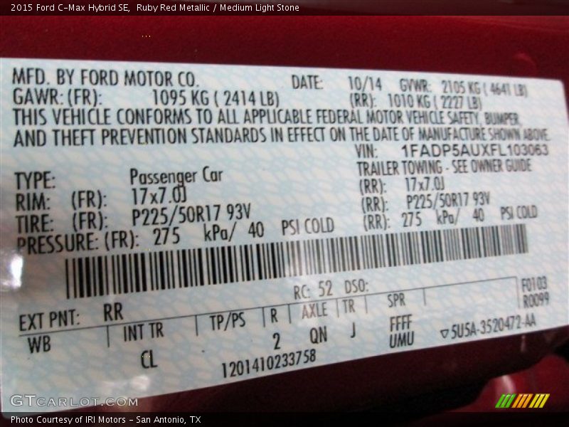 2015 C-Max Hybrid SE Ruby Red Metallic Color Code RR