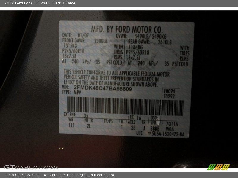 Black / Camel 2007 Ford Edge SEL AWD