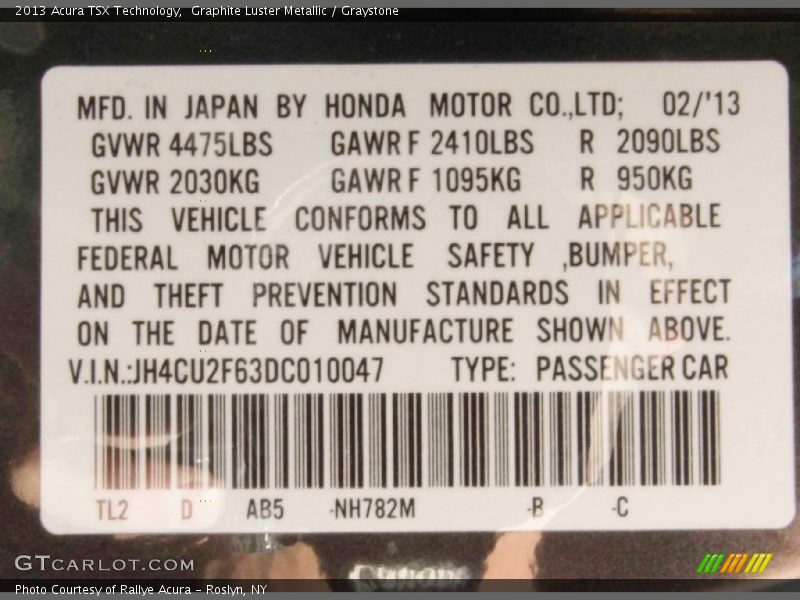 Graphite Luster Metallic / Graystone 2013 Acura TSX Technology