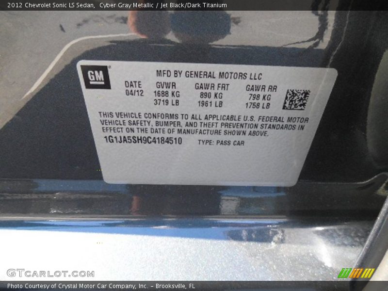 Cyber Gray Metallic / Jet Black/Dark Titanium 2012 Chevrolet Sonic LS Sedan