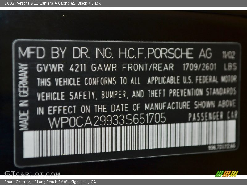 Black / Black 2003 Porsche 911 Carrera 4 Cabriolet