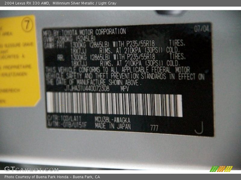 Millinnium Silver Metallic / Light Gray 2004 Lexus RX 330 AWD