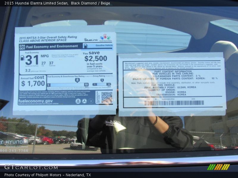 Black Diamond / Beige 2015 Hyundai Elantra Limited Sedan