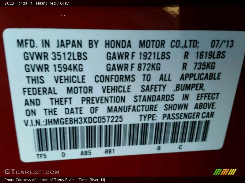 Milano Red / Gray 2013 Honda Fit