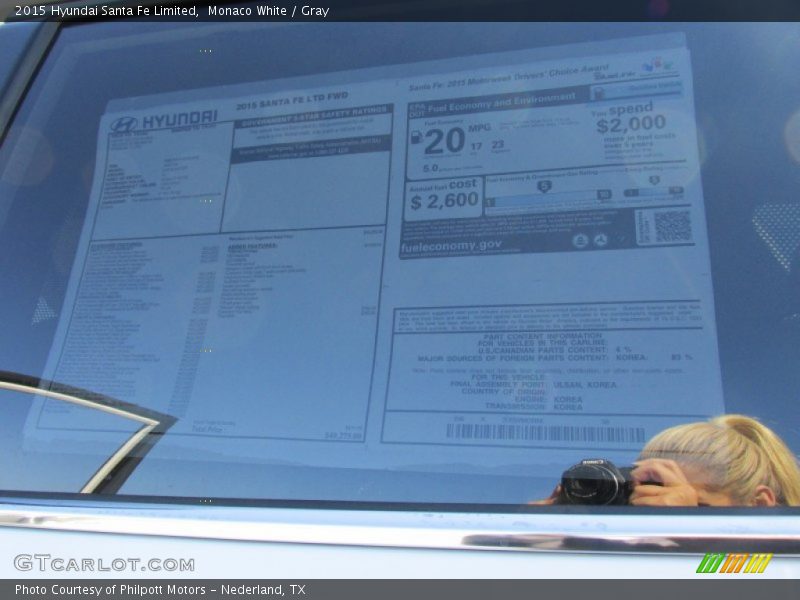 Monaco White / Gray 2015 Hyundai Santa Fe Limited