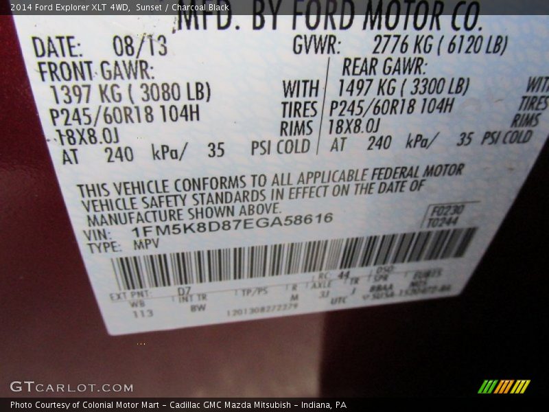 Sunset / Charcoal Black 2014 Ford Explorer XLT 4WD