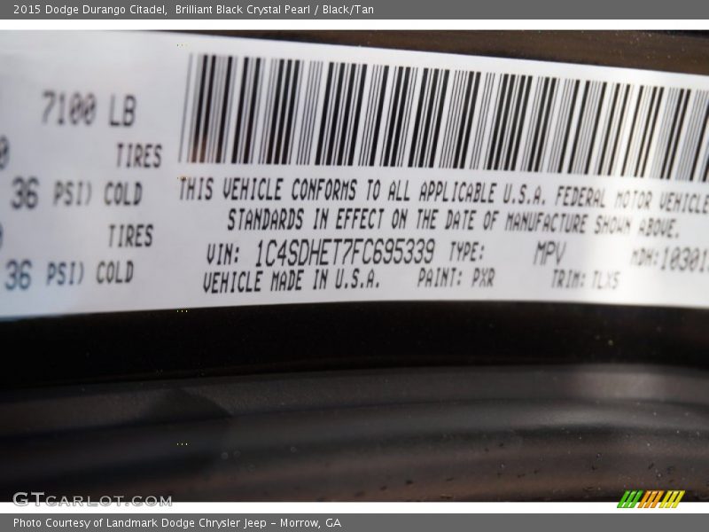 2015 Durango Citadel Brilliant Black Crystal Pearl Color Code PXR