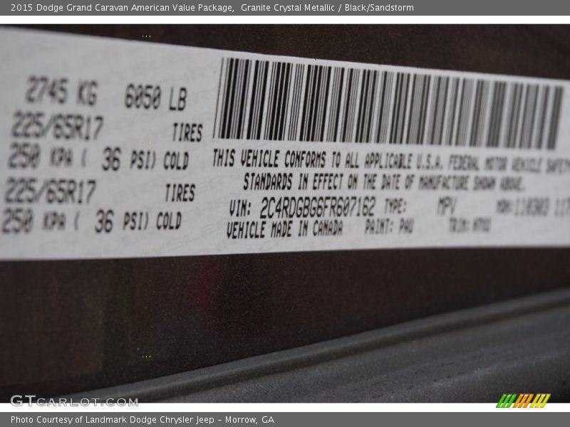 Granite Crystal Metallic / Black/Sandstorm 2015 Dodge Grand Caravan American Value Package