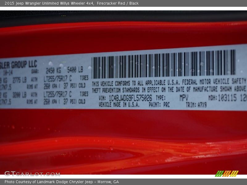 Firecracker Red / Black 2015 Jeep Wrangler Unlimited Willys Wheeler 4x4