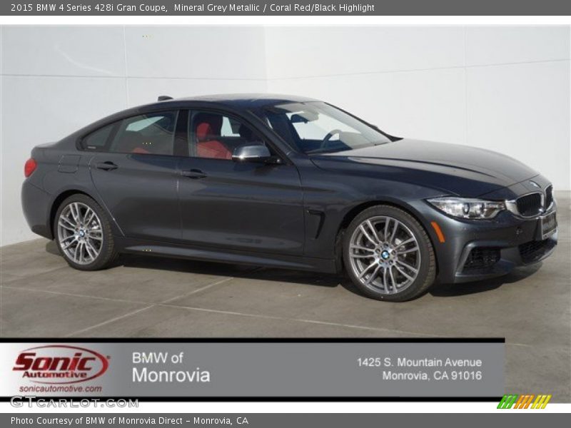 Mineral Grey Metallic / Coral Red/Black Highlight 2015 BMW 4 Series 428i Gran Coupe