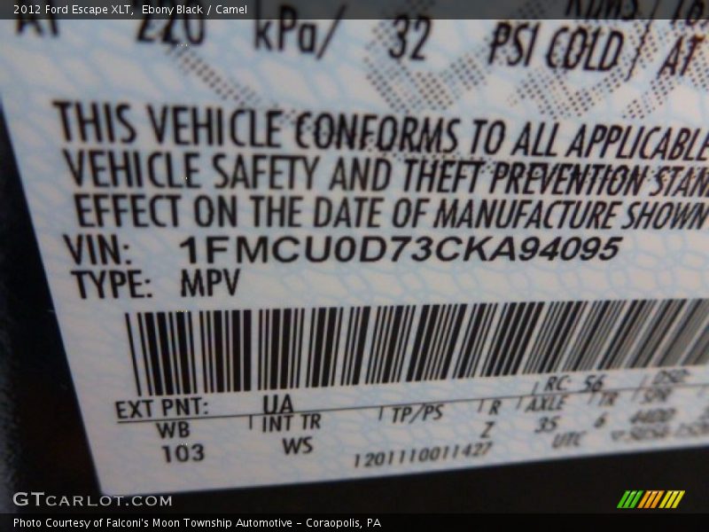 Ebony Black / Camel 2012 Ford Escape XLT