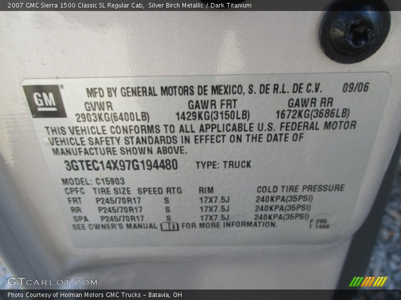 Silver Birch Metallic / Dark Titanium 2007 GMC Sierra 1500 Classic SL Regular Cab