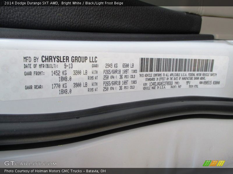 Bright White / Black/Light Frost Beige 2014 Dodge Durango SXT AWD