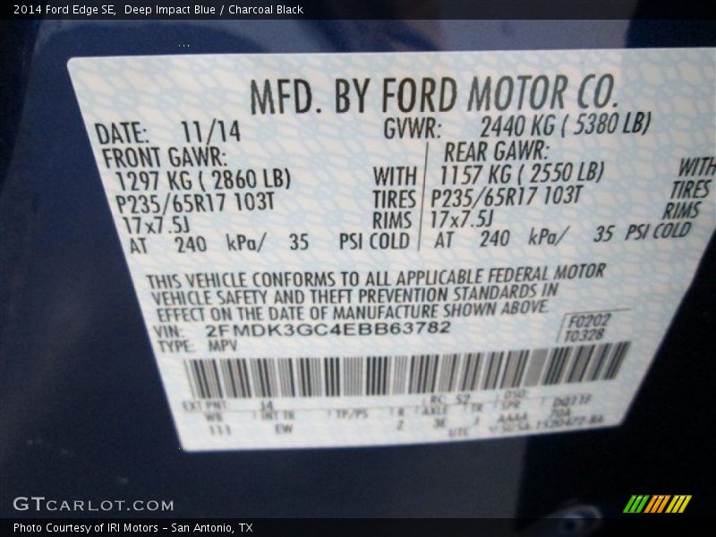 Deep Impact Blue / Charcoal Black 2014 Ford Edge SE