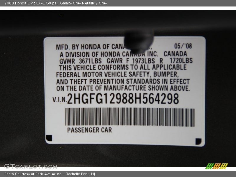 Galaxy Gray Metallic / Gray 2008 Honda Civic EX-L Coupe