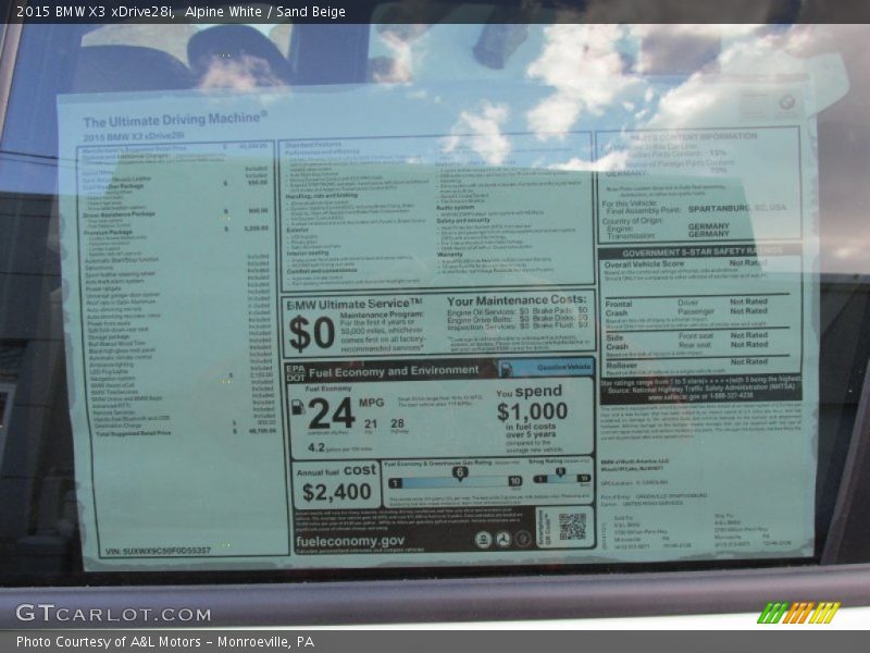 Alpine White / Sand Beige 2015 BMW X3 xDrive28i