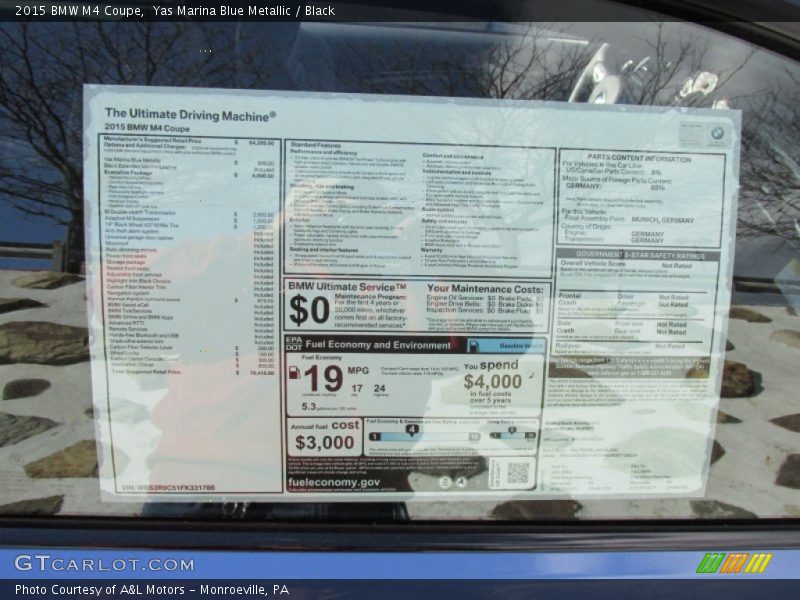 Yas Marina Blue Metallic / Black 2015 BMW M4 Coupe