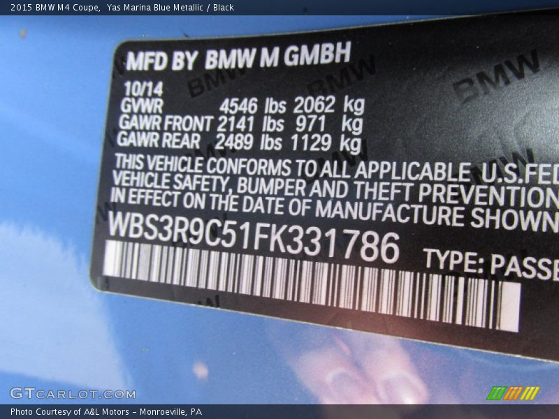 Yas Marina Blue Metallic / Black 2015 BMW M4 Coupe