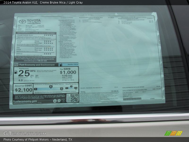 Creme Brulee Mica / Light Gray 2014 Toyota Avalon XLE