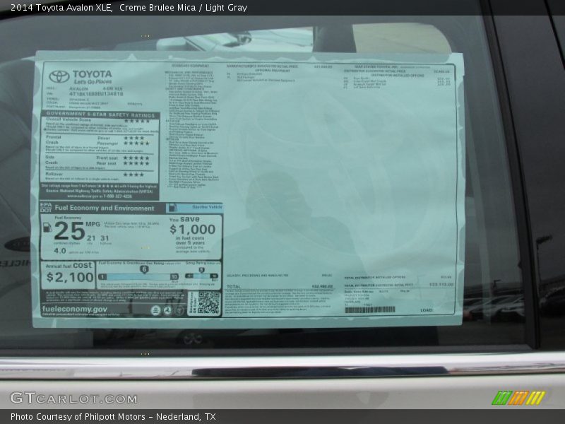 Creme Brulee Mica / Light Gray 2014 Toyota Avalon XLE