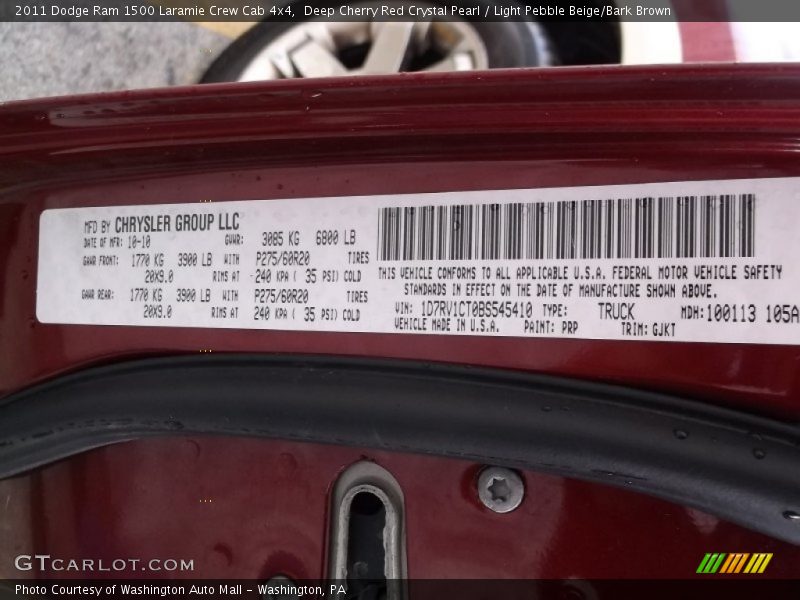 Deep Cherry Red Crystal Pearl / Light Pebble Beige/Bark Brown 2011 Dodge Ram 1500 Laramie Crew Cab 4x4