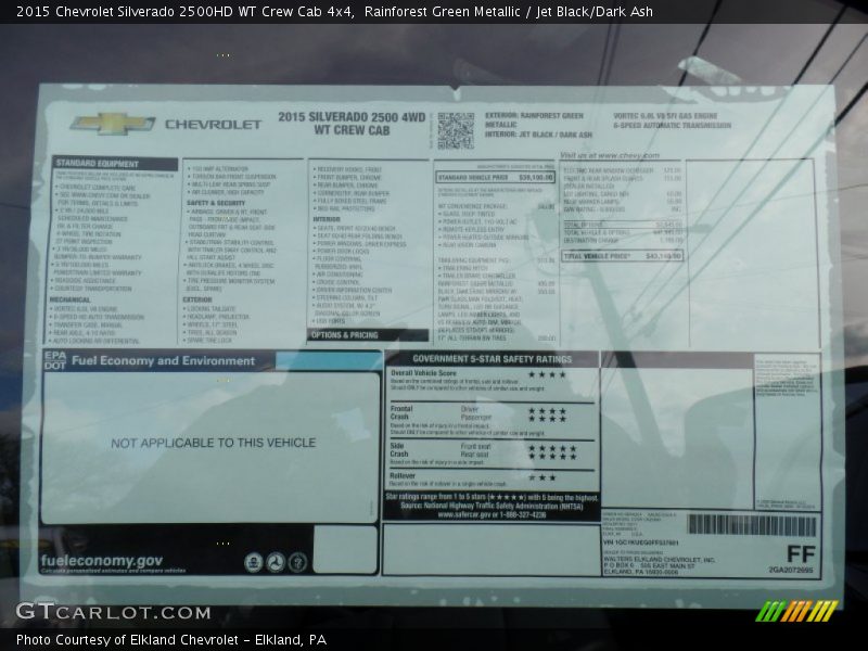Rainforest Green Metallic / Jet Black/Dark Ash 2015 Chevrolet Silverado 2500HD WT Crew Cab 4x4