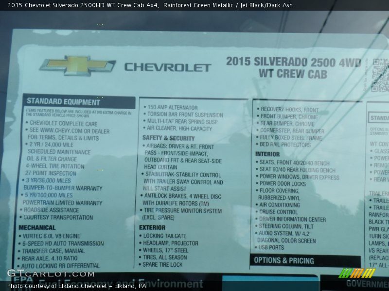 Rainforest Green Metallic / Jet Black/Dark Ash 2015 Chevrolet Silverado 2500HD WT Crew Cab 4x4
