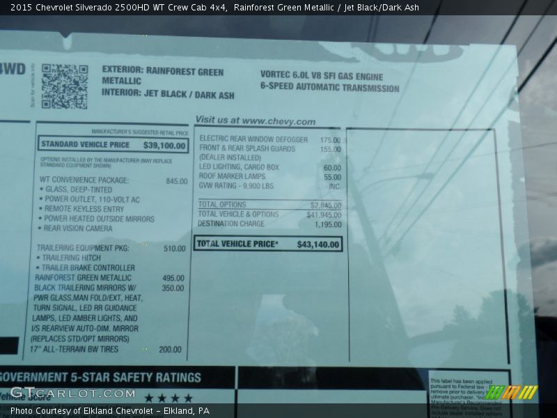 Rainforest Green Metallic / Jet Black/Dark Ash 2015 Chevrolet Silverado 2500HD WT Crew Cab 4x4