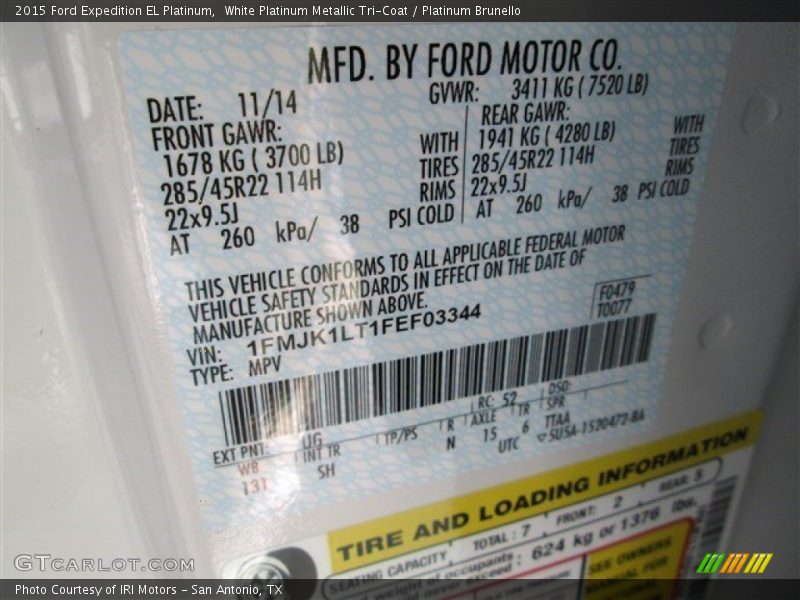 2015 Expedition EL Platinum White Platinum Metallic Tri-Coat Color Code UG