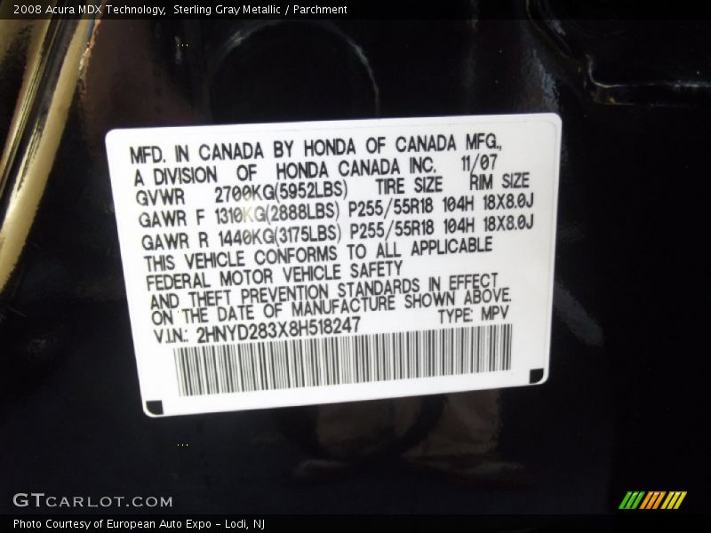 Sterling Gray Metallic / Parchment 2008 Acura MDX Technology