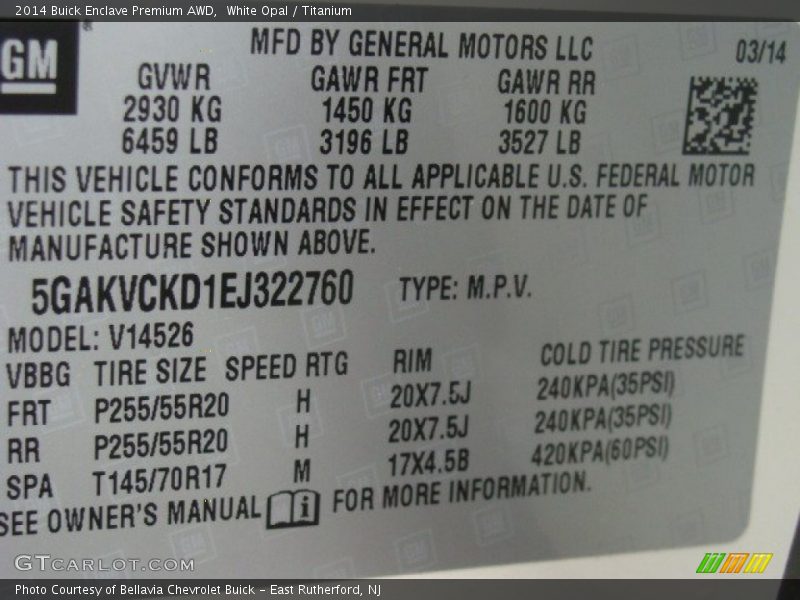 White Opal / Titanium 2014 Buick Enclave Premium AWD