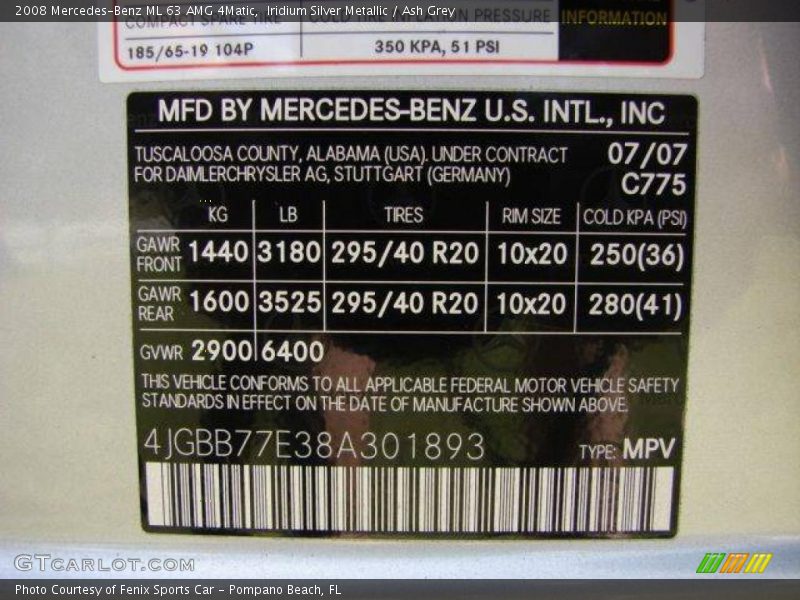 Iridium Silver Metallic / Ash Grey 2008 Mercedes-Benz ML 63 AMG 4Matic