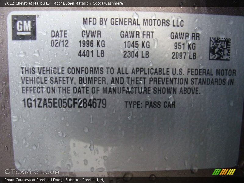 Mocha Steel Metallic / Cocoa/Cashmere 2012 Chevrolet Malibu LS