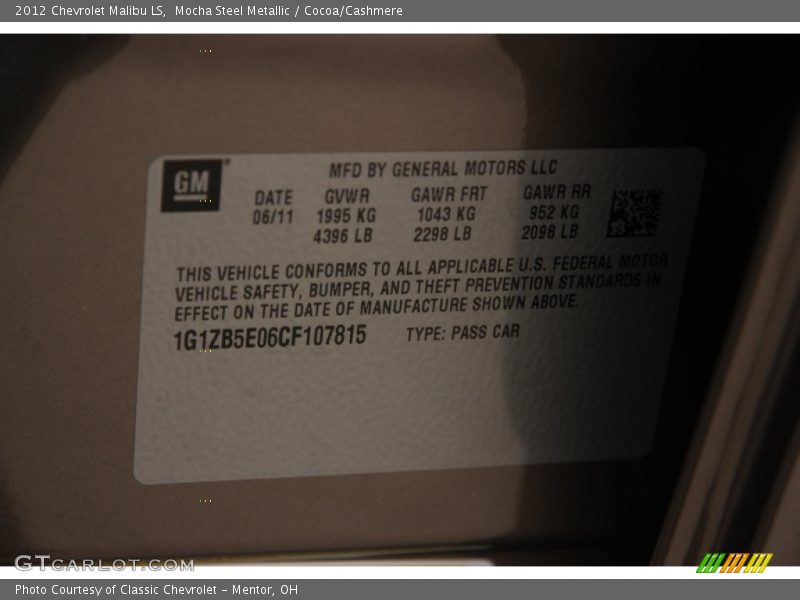 Mocha Steel Metallic / Cocoa/Cashmere 2012 Chevrolet Malibu LS