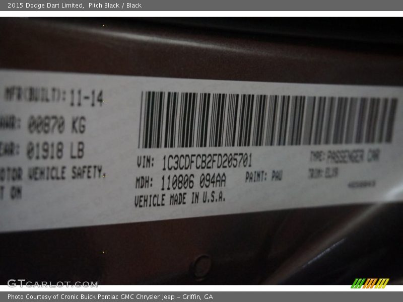 Pitch Black / Black 2015 Dodge Dart Limited