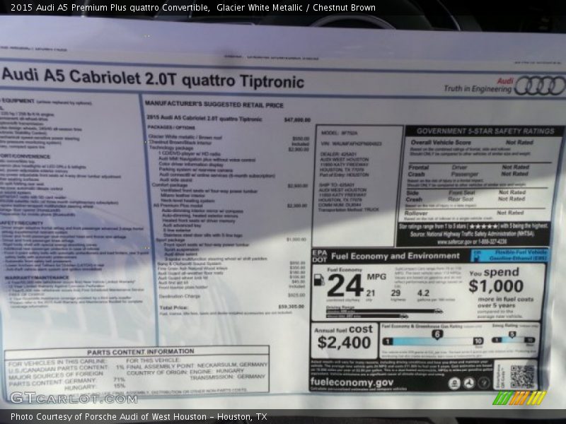  2015 A5 Premium Plus quattro Convertible Window Sticker
