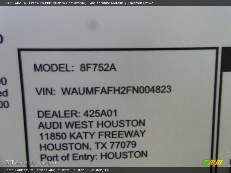 Glacier White Metallic / Chestnut Brown 2015 Audi A5 Premium Plus quattro Convertible