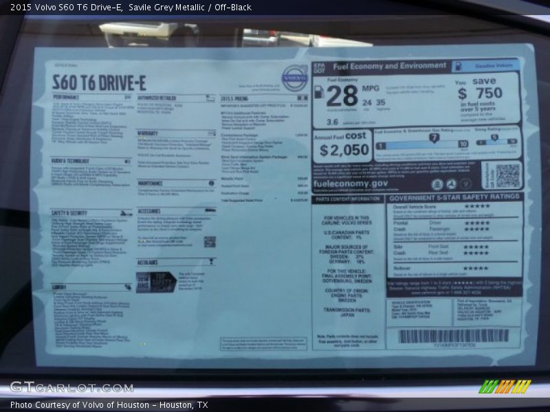 Savile Grey Metallic / Off-Black 2015 Volvo S60 T6 Drive-E