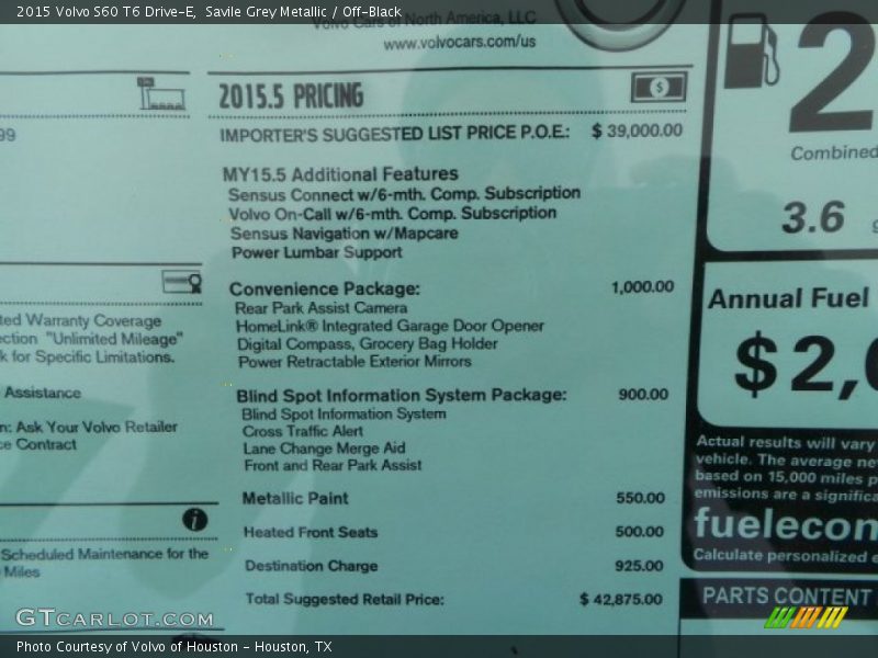 Savile Grey Metallic / Off-Black 2015 Volvo S60 T6 Drive-E