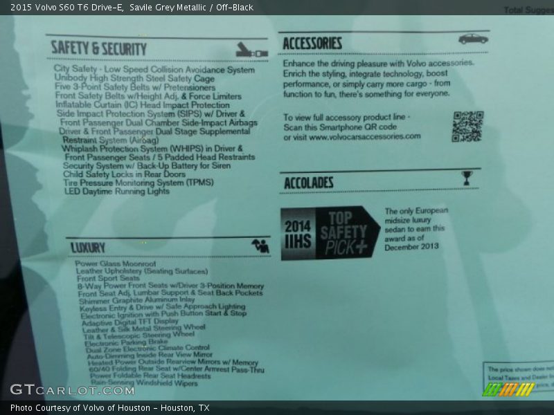 Savile Grey Metallic / Off-Black 2015 Volvo S60 T6 Drive-E