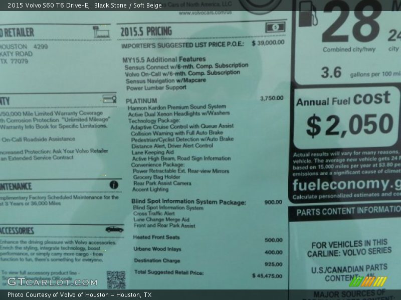 Black Stone / Soft Beige 2015 Volvo S60 T6 Drive-E