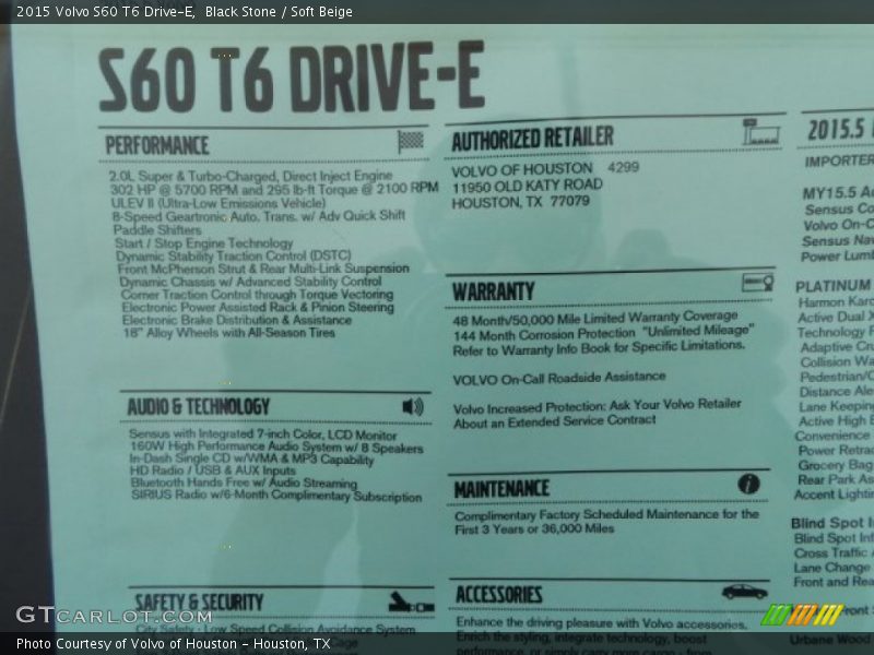 Black Stone / Soft Beige 2015 Volvo S60 T6 Drive-E