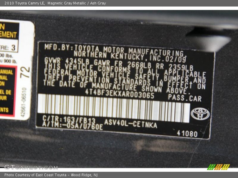 Magnetic Gray Metallic / Ash Gray 2010 Toyota Camry LE