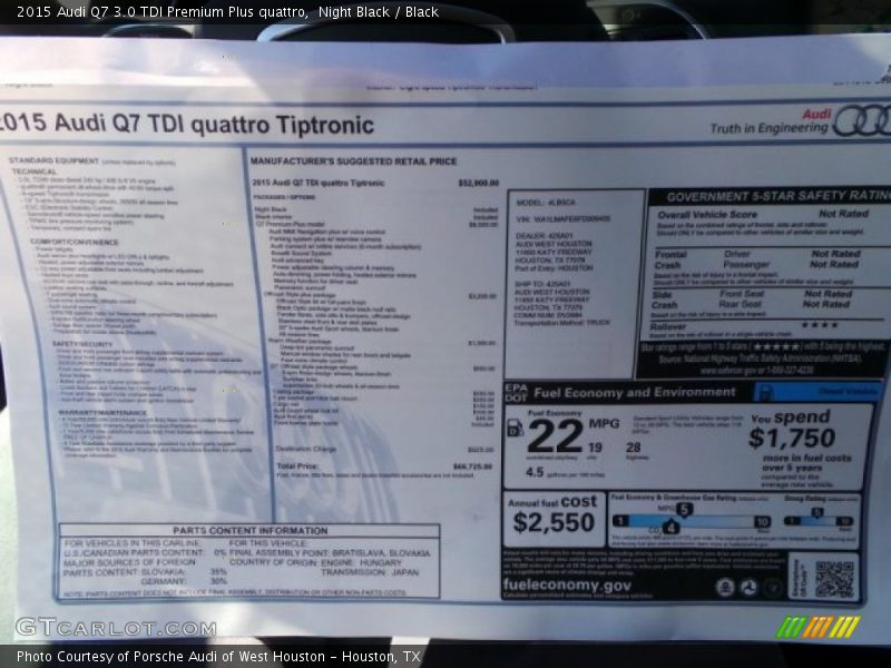 Night Black / Black 2015 Audi Q7 3.0 TDI Premium Plus quattro