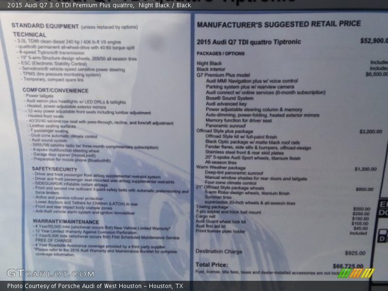 Night Black / Black 2015 Audi Q7 3.0 TDI Premium Plus quattro