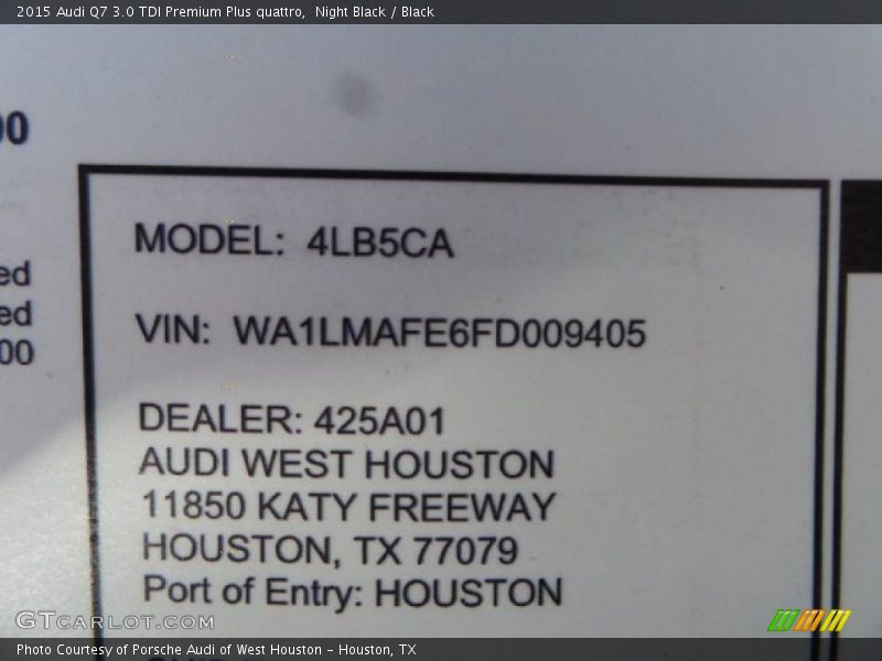 Night Black / Black 2015 Audi Q7 3.0 TDI Premium Plus quattro