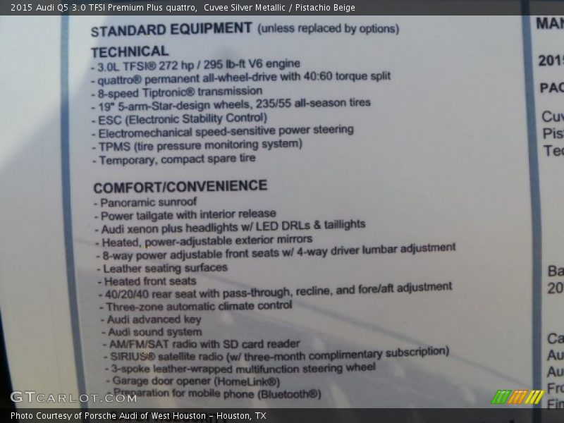 Cuvee Silver Metallic / Pistachio Beige 2015 Audi Q5 3.0 TFSI Premium Plus quattro